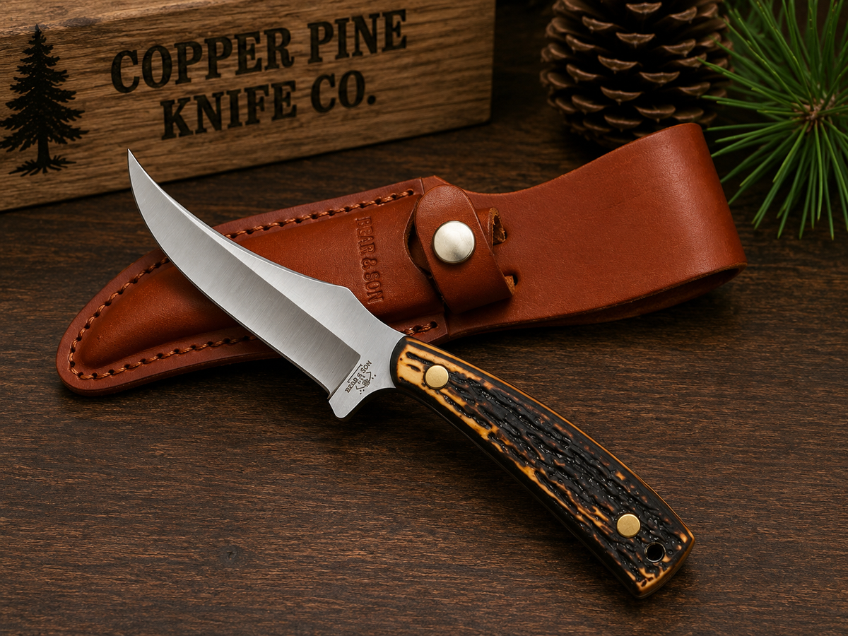 Bear & Son Stag Bone Sharpfinger-Style Fixed Blade Hunting Knife – USA Made - #0316