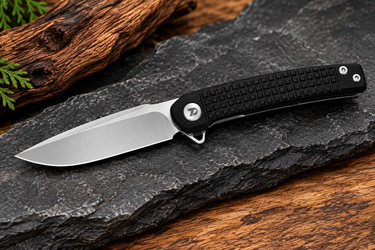 DreamTech Frag Black Textured Handle EDC Folding Knife – Satin Blade