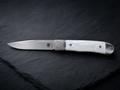 CobraTec Trapper Hidden Release White Abalone – 154CM Stainless – Automatic Folder - #0190
