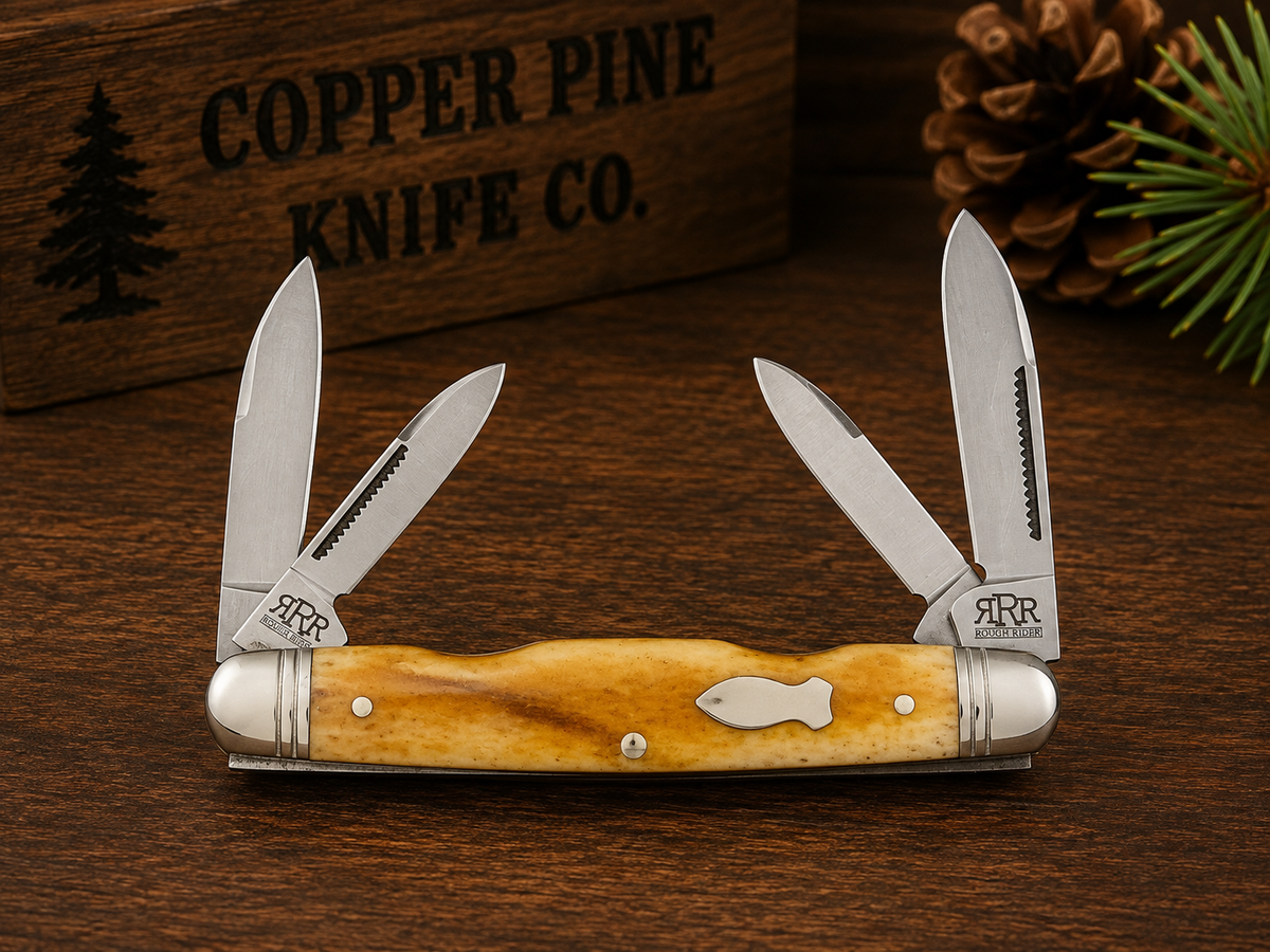 Rough Rider Smooth Amber Bone Congress – Four-Blade Pocket Knife - #0303