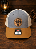 Copper Pine Heritage Leather Patch Trucker Hat – Heather Gray, Cream & Caramel - #1002