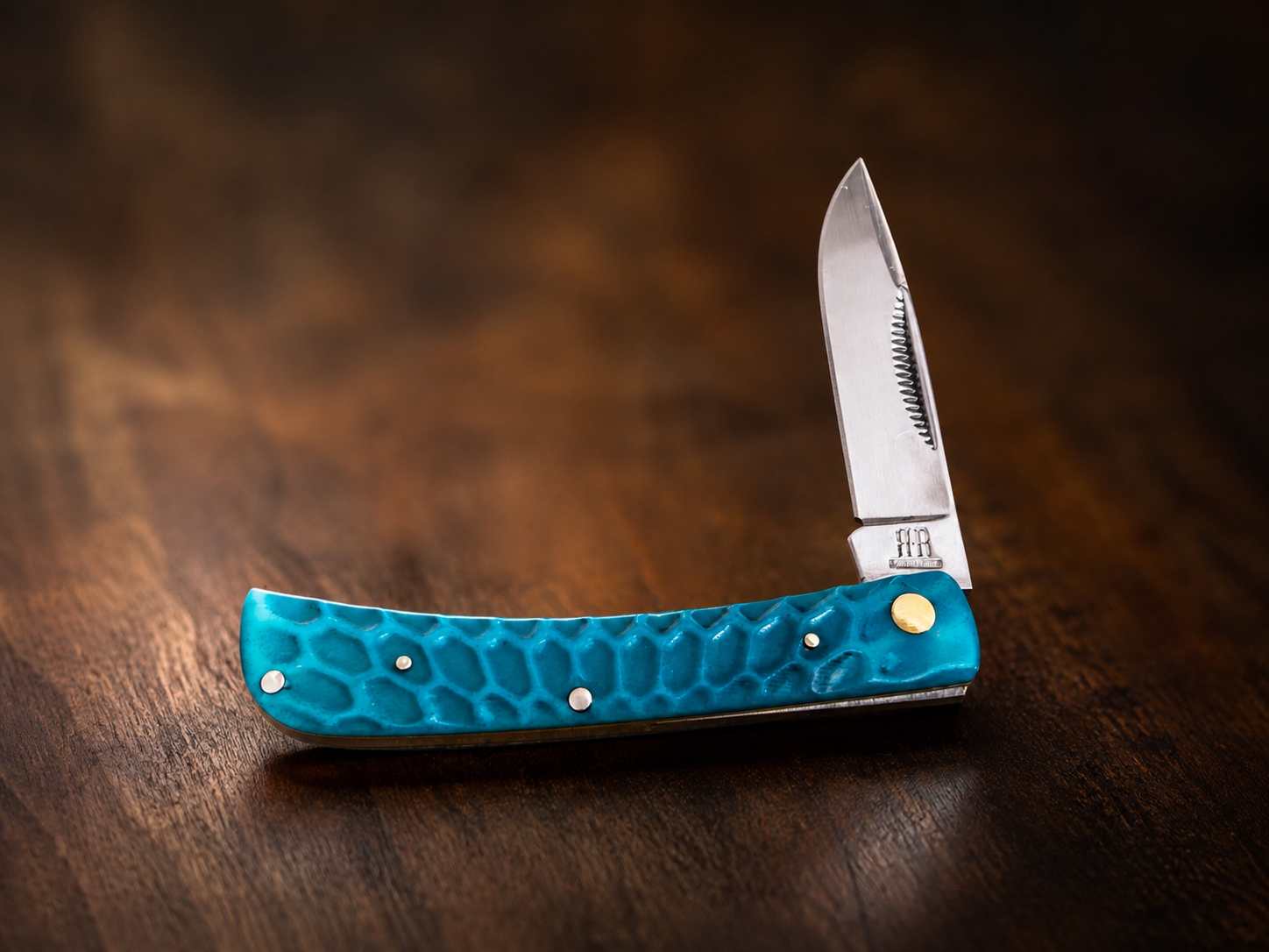 Rough Ryder Mini Sod Buster – Turquoise Blue Jigged Handle – Single Blade