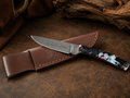 Michael V. Prater Signature Series Black/Pink Corelon Folding Knife with Leather Sheath - #0098