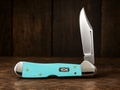 Case XX Turquoise Mini CopperLock – Christian Fish Shield – Lockback - #0217