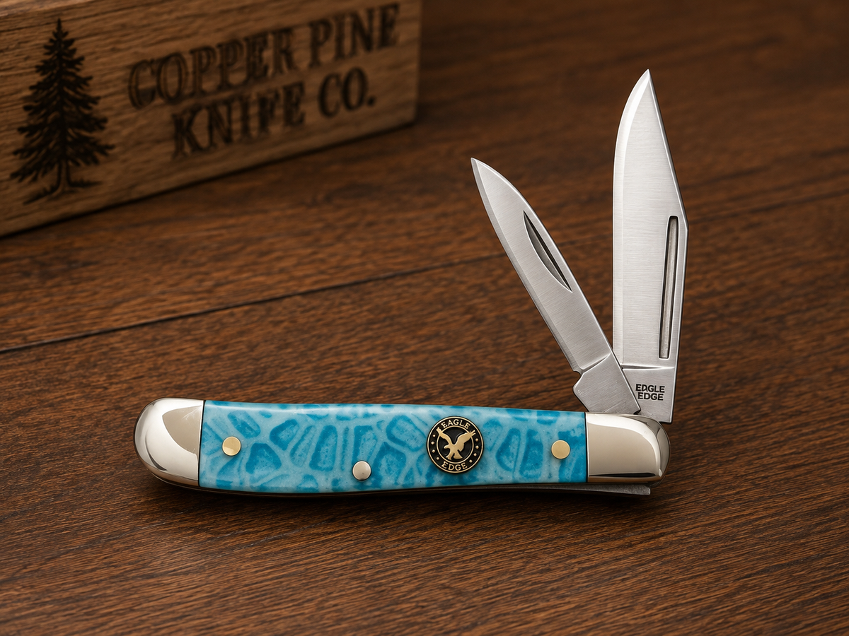 Eagle Edge Blue Pattern Trapper – Two-Blade Pocket Knife - #0333