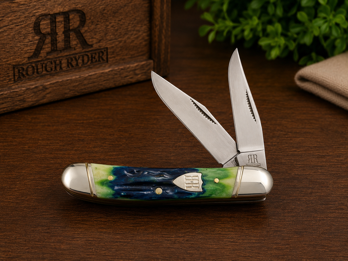 Rough Ryder Bluegill Trapper RR2634 – Blue & Green Jigged Bone - #0355