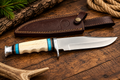 Chipaway Cutlery Bowie Fixed Blade – Ivory & Turquoise-Style Handle with Leather Sheath