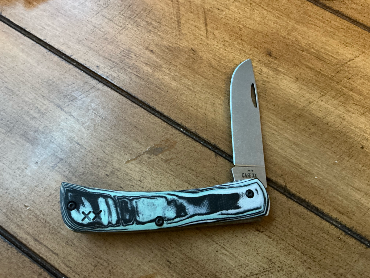 Case XX Crossroads XR Seafoam Green Burl G-10 Sod Buster Jr. w/ Clip – S35VN – 66384 - #0068