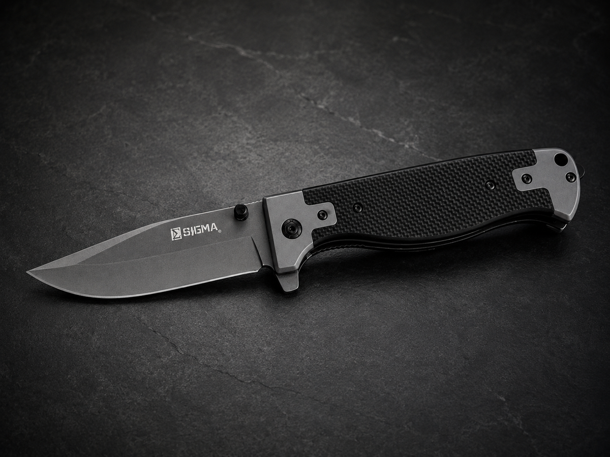 Sigma Tactical Ball-Bearing Flipper – Gray Drop-Point Blade – Black Textured Handle - #0073