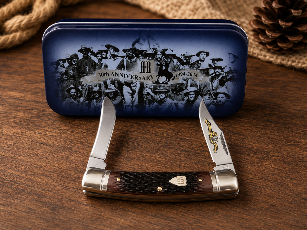 Rough Ryder 30th Anniversary 1994–2024 Brown Bone Two-Blade Pocket Knife with Collector Tin - #0308
