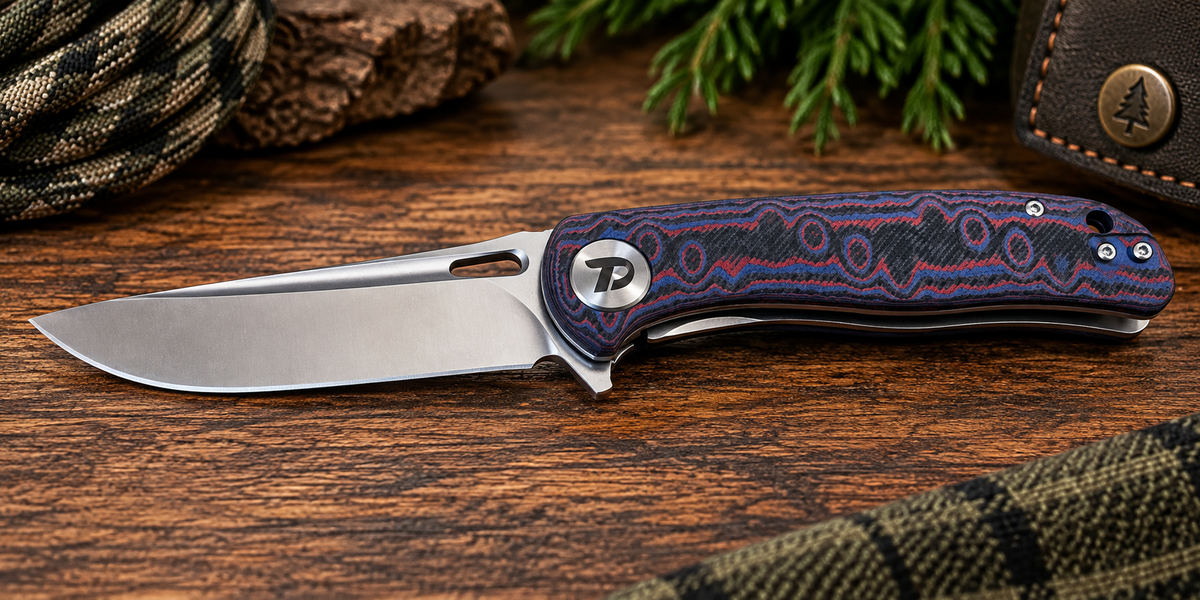 DreamTech D3897 Blue & Red Micarta EDC Folding Knife