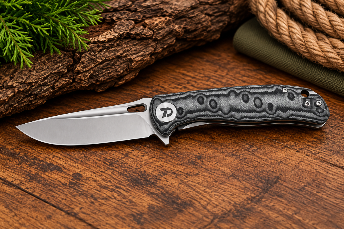 DreamTech Black & Gray Patterned Handle EDC Folding Knife – Satin Blade