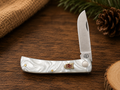 Kissing Crane White Pearl Lockback Folding Knife - #0275