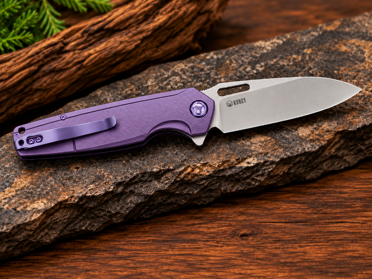 Kubey Tityus KB360C Purple Titanium Framelock Folding Knife