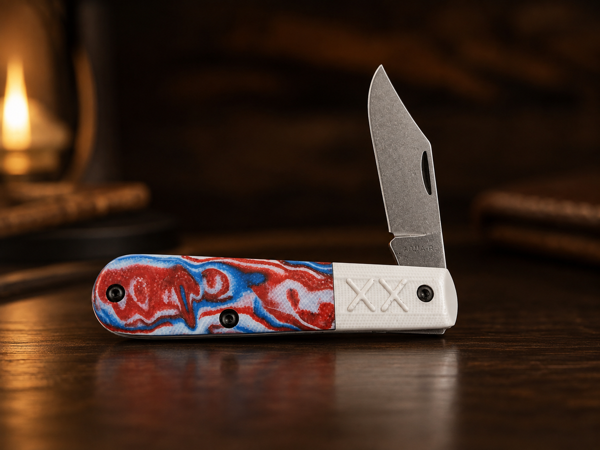 Case XX Crossroads XR Barlow – Red, White & Blue Burl G-10 – 53164 - #0107