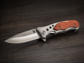 Falcon Wood-Inlay Spring-Assisted Folding Knife – Satin Drop Point - #0072