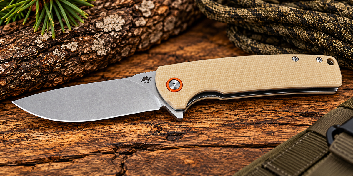 Klaken Tan EDC Folding Knife – Stonewashed Blade