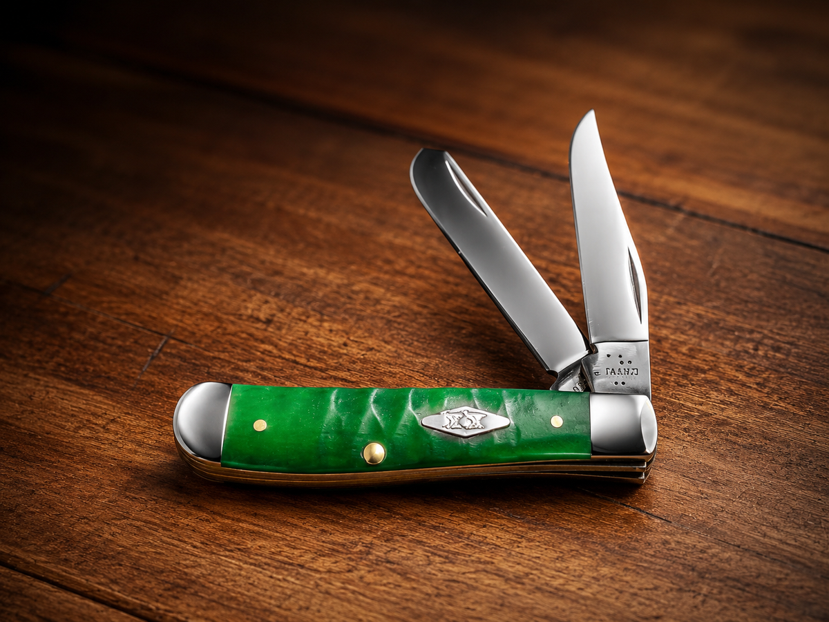 Case XX Smooth Green Synthetic Mini Trapper – Clip & Spey Blades - #0090