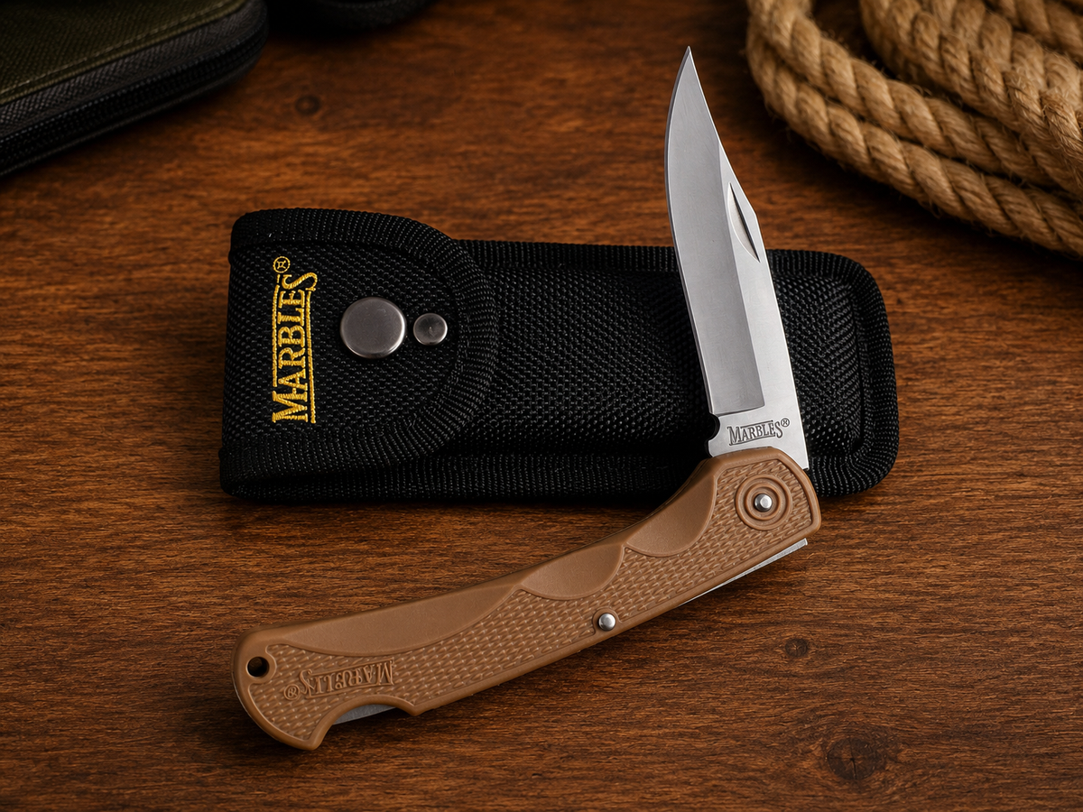 Marble’s MR585 Brown Micarta Lockback Hunter – 3.5” Clip Point – Nylon Sheath - #0248