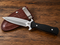 Rough Ryder Black Handle Fixed Blade Knife with Brown Sheath
