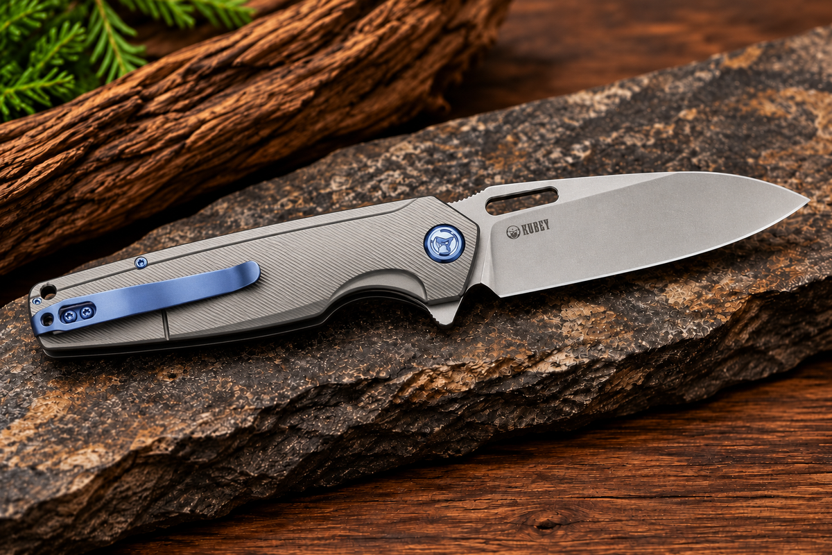 Kubey Tityus KB360A Gray Titanium Framelock Folding Knife