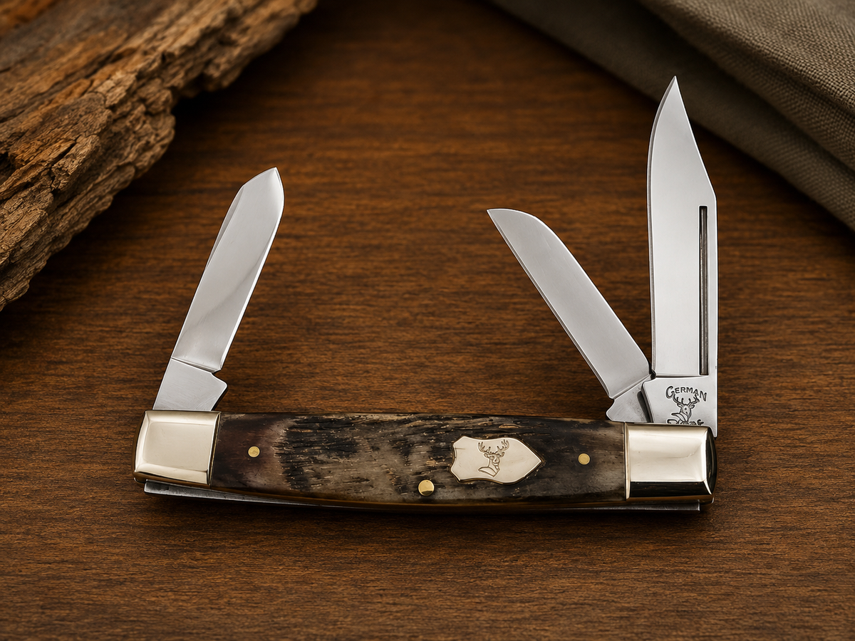 German Creek Three-Blade Traditional Pocket Knife – Stag-Style Handle - #0256