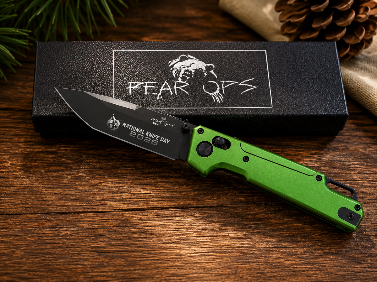 Fear Ops USA National Knife Day 2026 Green & Black Folding Knife - #0334