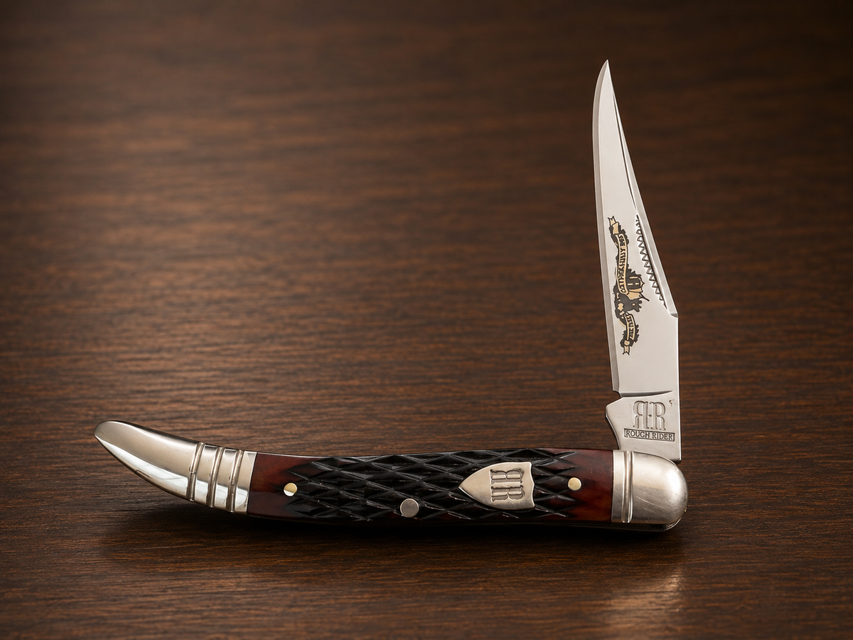 Rough Ryder 30th Anniversary Checkered Brown Bone Pocket Knife – 1994–2024