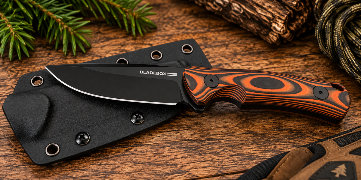 BladeBox Sabertooth D2 Fixed Blade Knife – Orange & Black G10