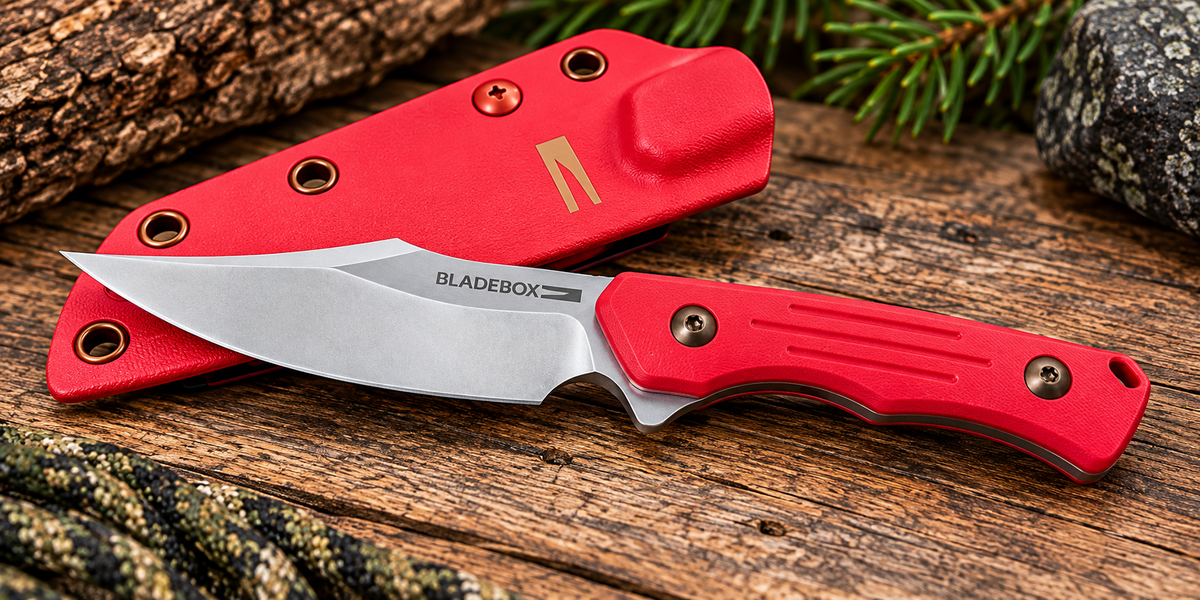 BladeBox Rooster – Red Fixed-Blade Knife with Matching Sheath