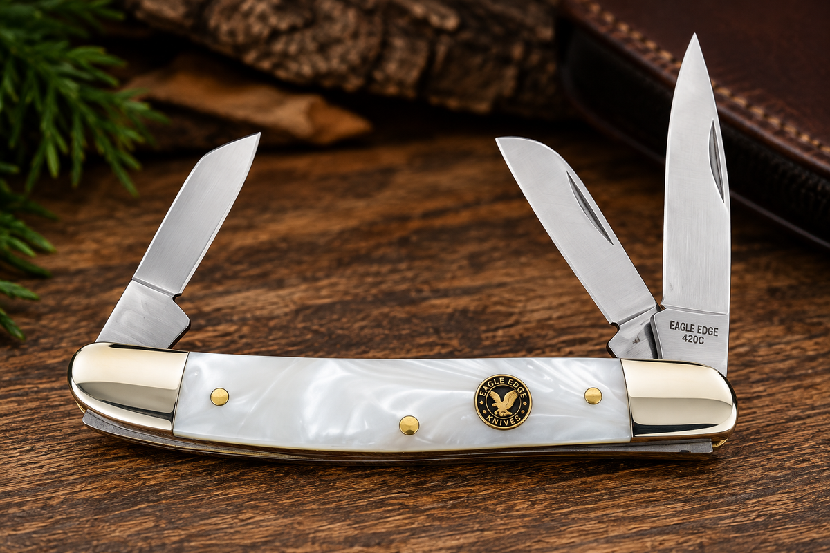Eagle Edge White Pearl Stockman #70888 – 3-Blade Pocket Knife