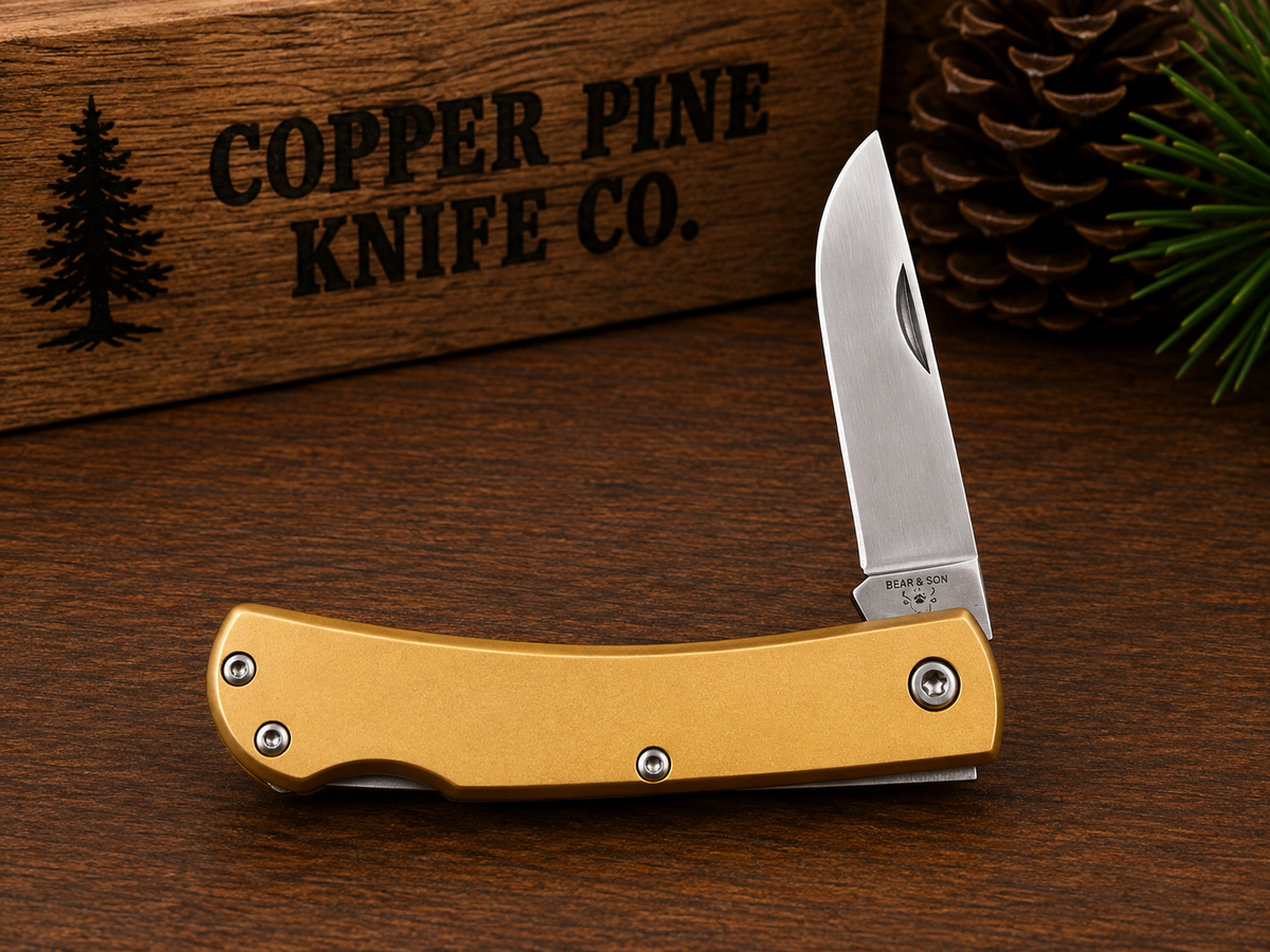 Bear & Son 137L Gold Aluminum Sod Buster Folding Knife – USA Made - #0314