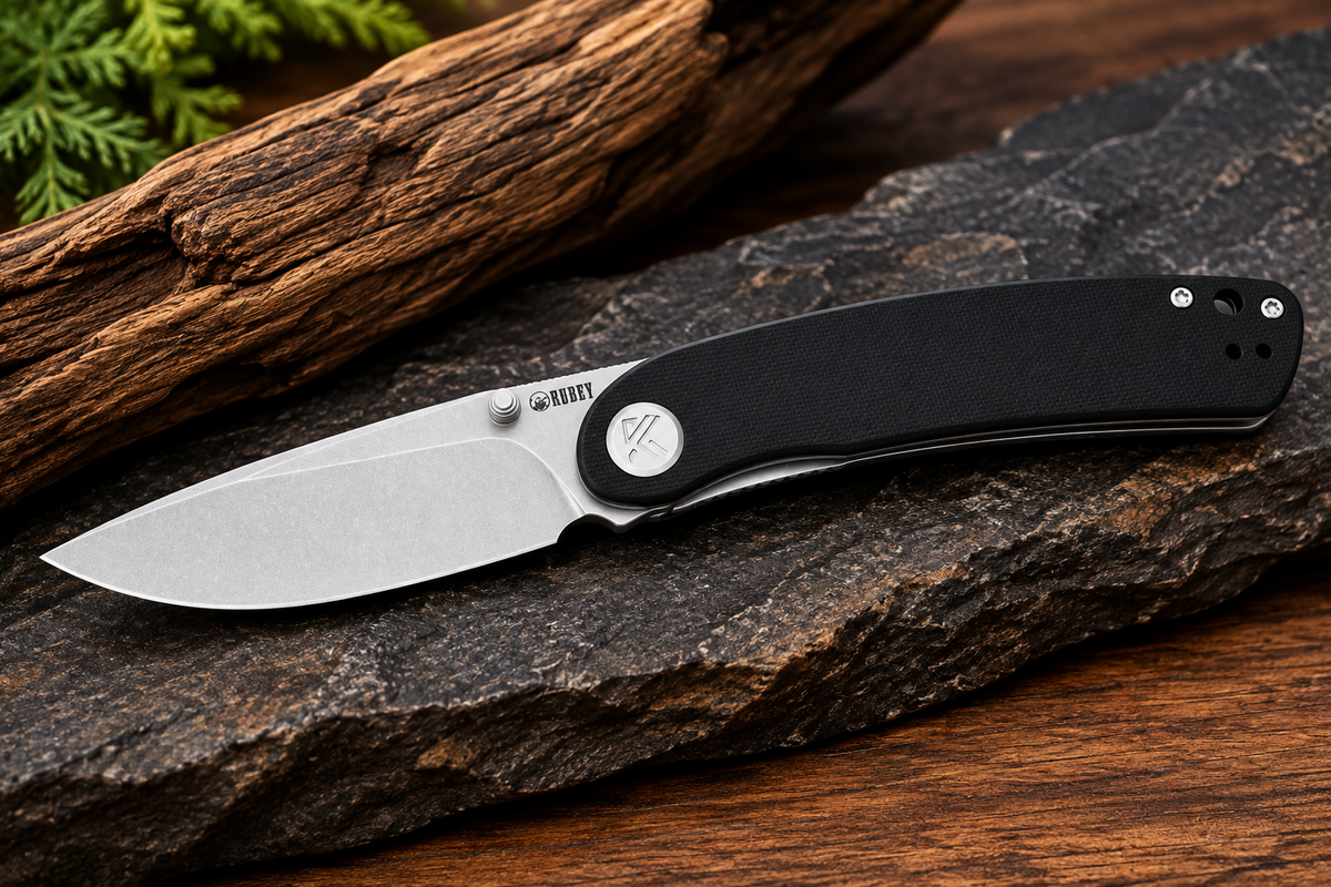 Kubey Black Handle EDC Folding Knife – Satin Drop Point Blade