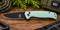 Buckshot Mint Green Button-Lock EDC Folding Knife – Black Blade