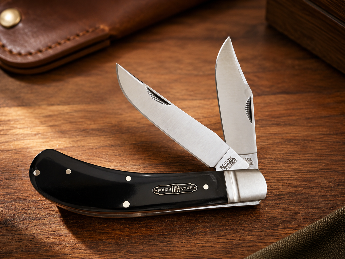 Rough Ryder Black Reserve Smooth Black Bone Trapper – RR2559 – 440A Stainless - #0012
