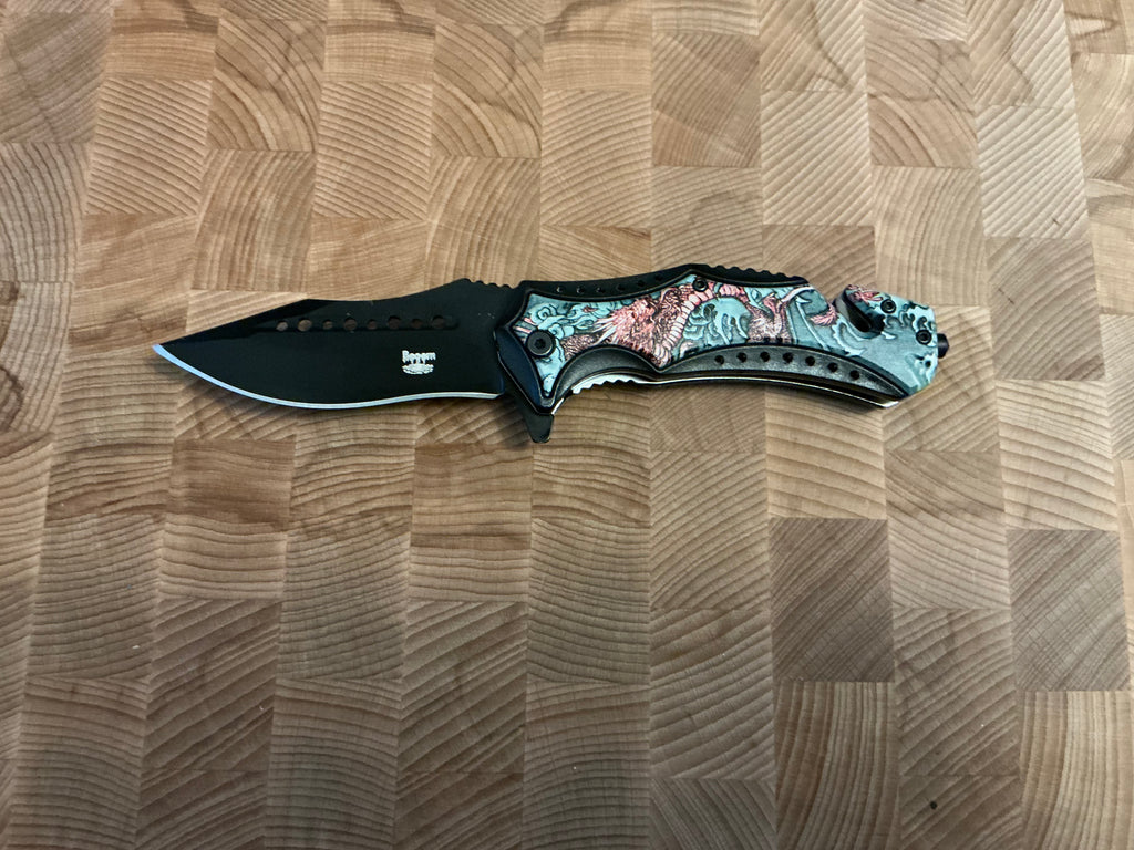 Folding Knife - Pink/Green Dragon