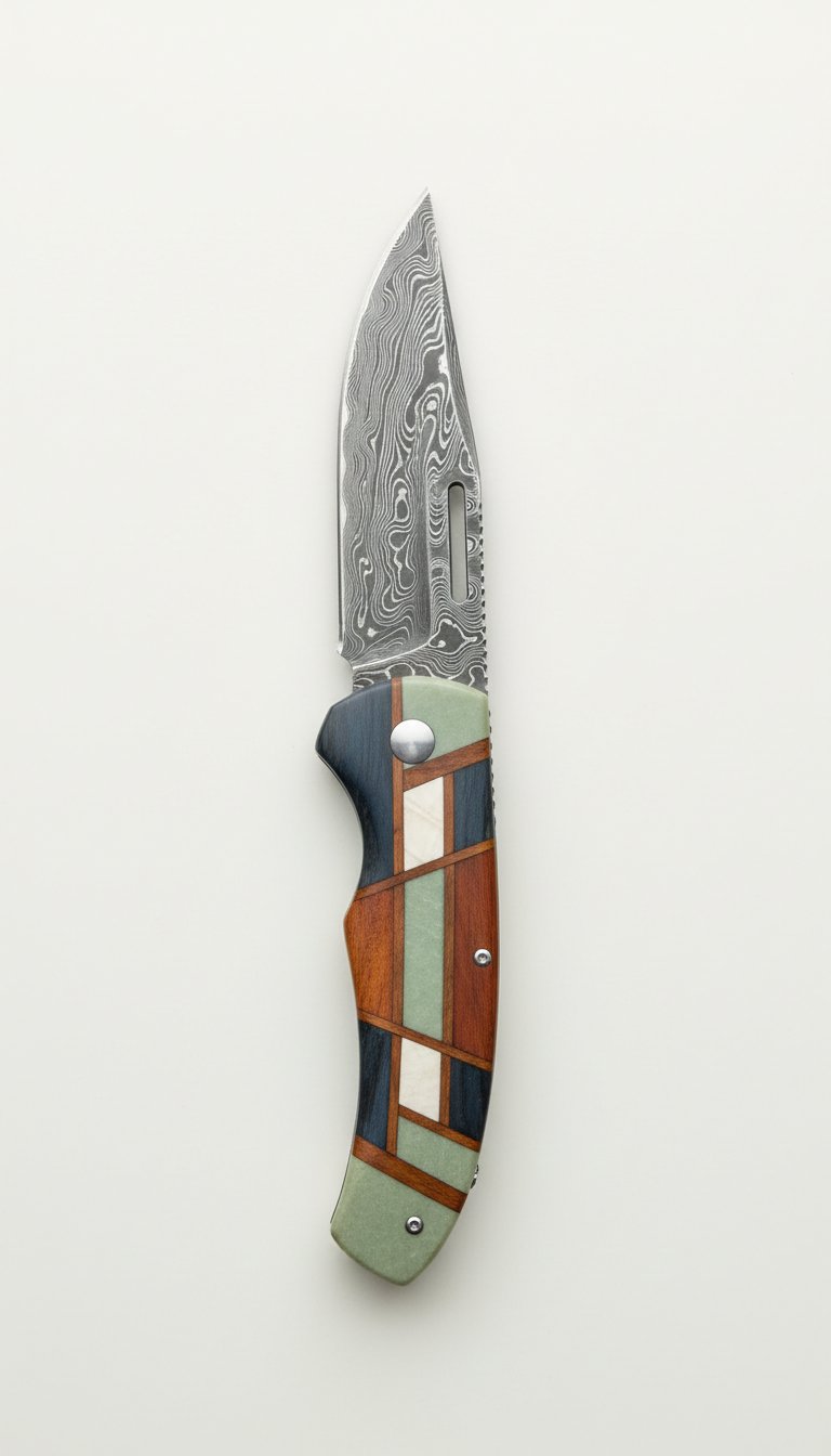 Damascus steel gentleman's blade with mosaic handle